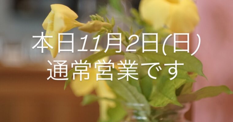 本日11月2日(日)通常営業です。
